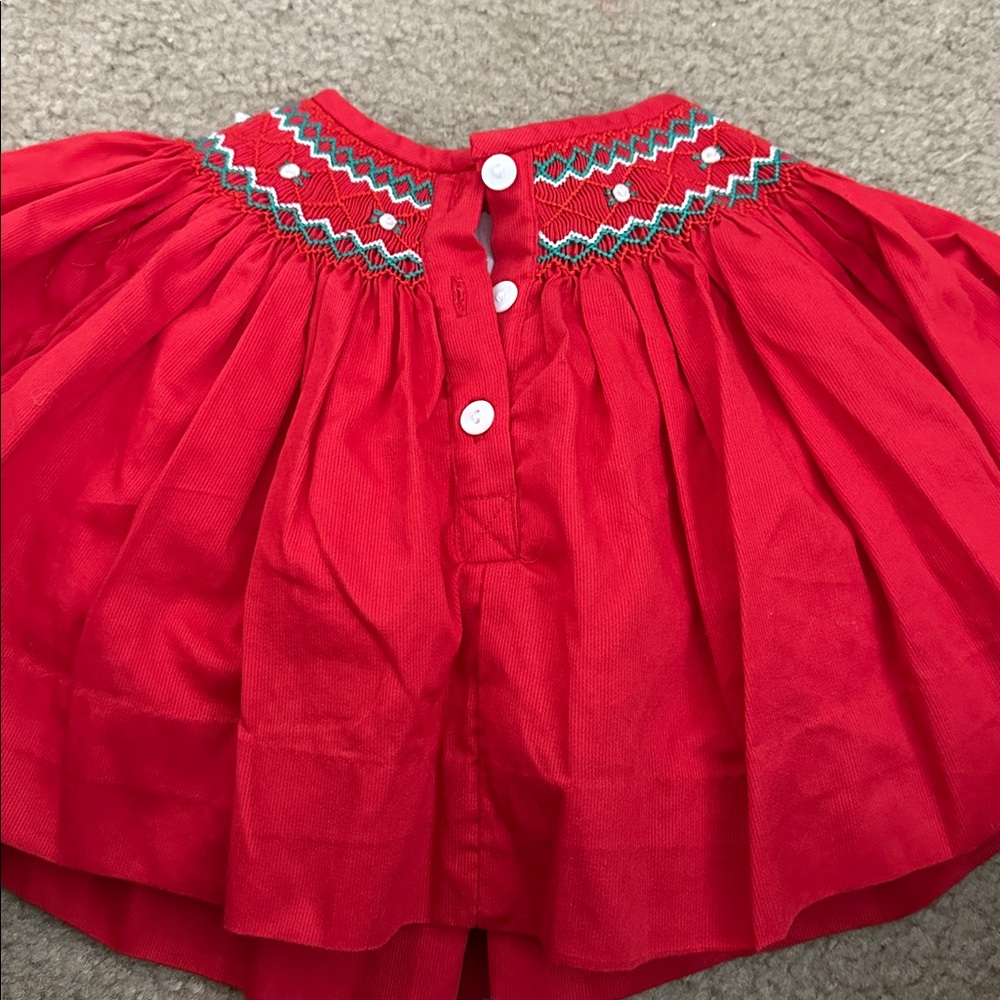 CECIL AND LOU smocked Red Baby Dress with Bloomers and Bow Accents size 3m - Picture 3 of 3